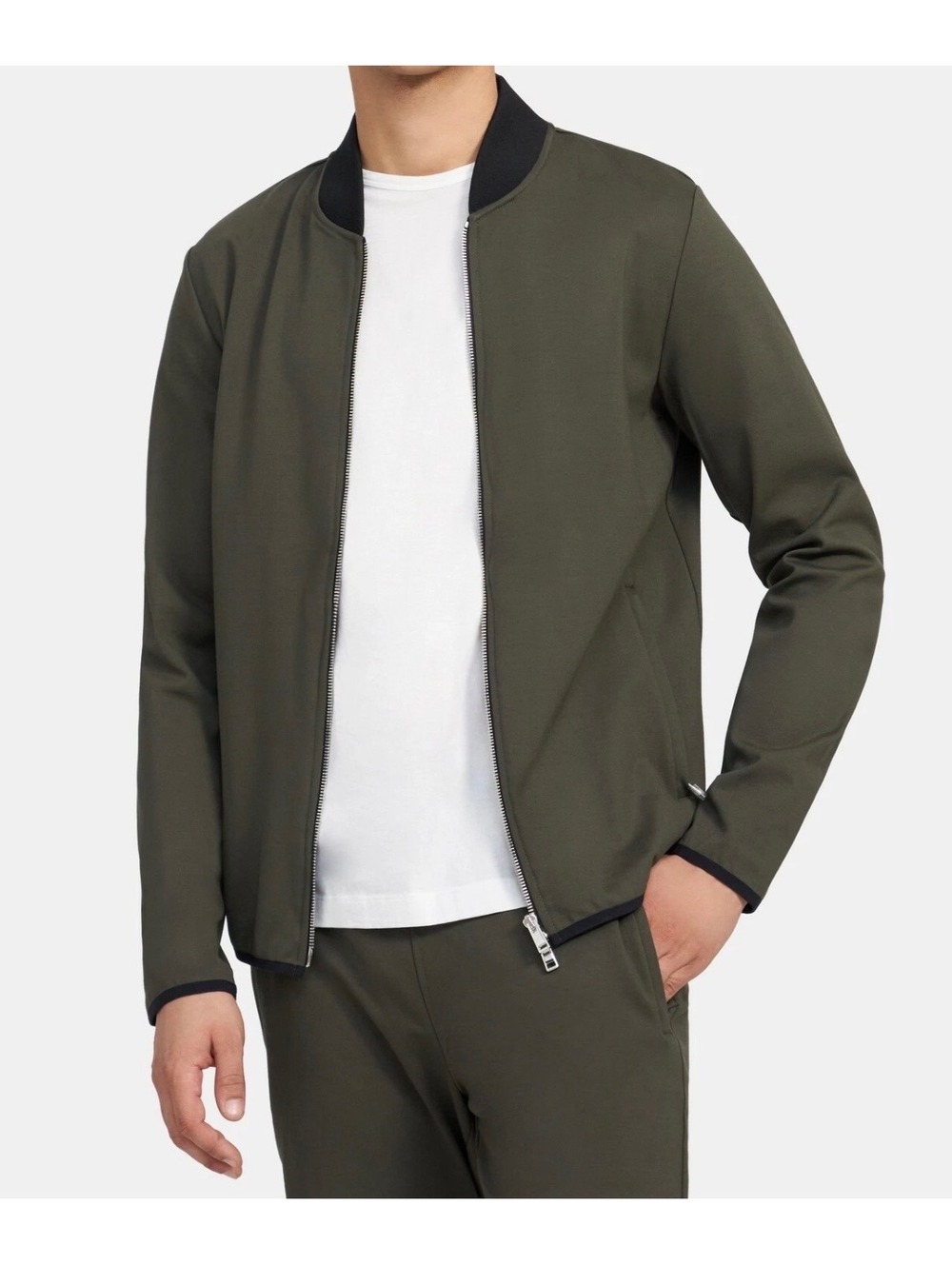 Theory Precision Ponte Tech Bomber Jacket Quiet Luxury Minimalist Olive S
